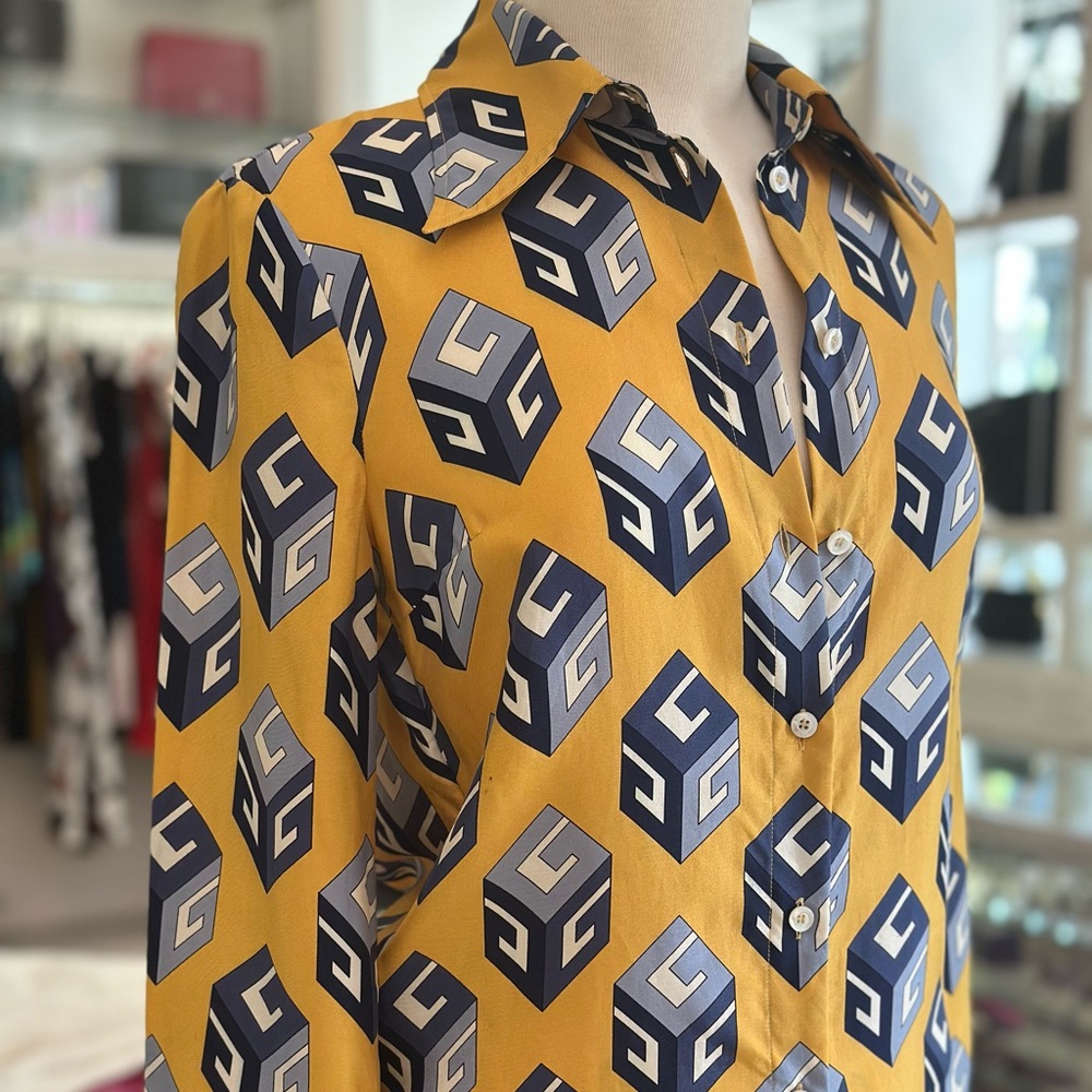 Gucci Yellow and Blue GG Cube Button Down Shirt